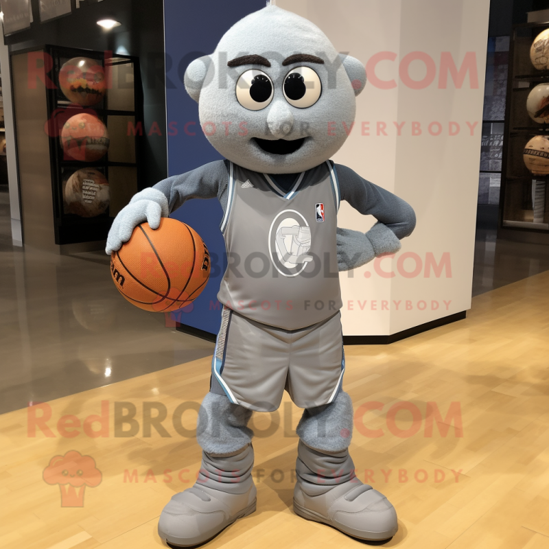 Gray Basketball Ball mascot costume character dressed with a Flare Jeans and Backpacks Gray Basketball Ball mascot costume character dressed with a Flare Jeans and Backpacks