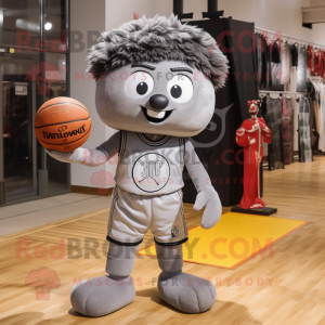 Gray Basketball Ball mascot costume character dressed with a Flare Jeans and Backpacks