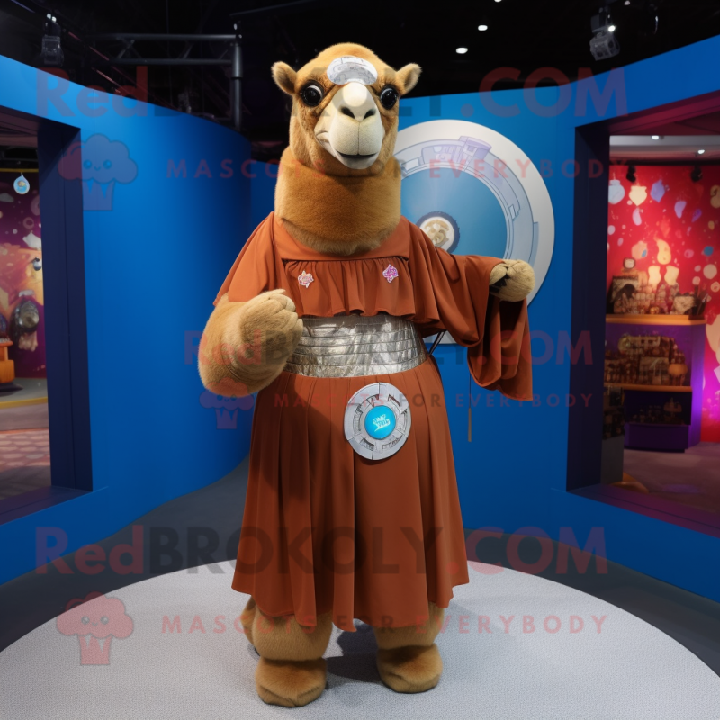 Brown Camel mascot costume character dressed with a Circle Skirt and Coin purses