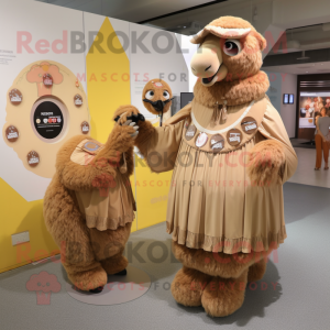 Brown Camel mascot costume character dressed with a Circle Skirt and Coin purses