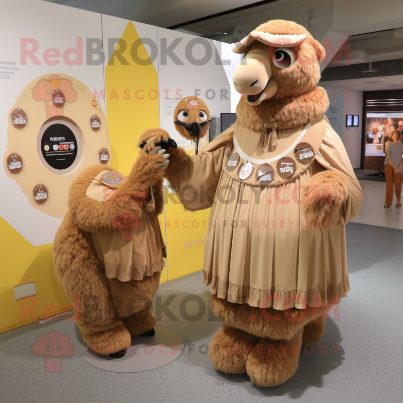 Brown Camel mascot costume character dressed with a Circle Skirt and Coin purses