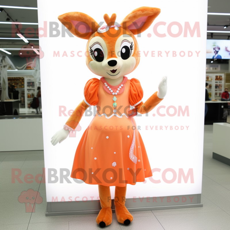 Peach Roe Deer mascot costume character dressed with a A-Line Skirt and Bracelets