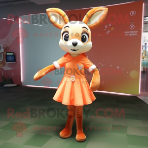 Peach Roe Deer mascot costume character dressed with a A-Line Skirt and Bracelets