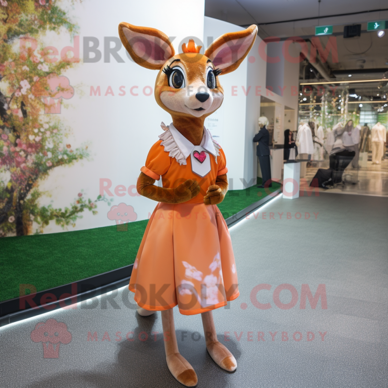 Peach Roe Deer mascot costume character dressed with a A-Line Skirt and Bracelets