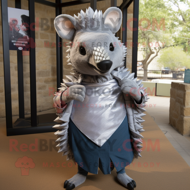 Silver Armadillo mascot costume character dressed with a Oxford Shirt and Keychains Silver Armadillo mascot costume character dressed with a Oxford Shirt and Keychains