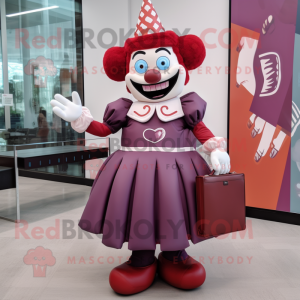 Maroon Clown mascot costume character dressed with a Empire Waist Dress and Briefcases