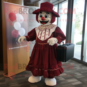 Maroon Clown mascot costume character dressed with a Empire Waist Dress and Briefcases