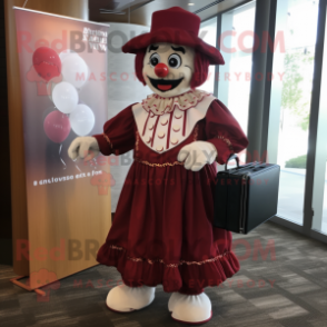 Maroon Clown mascot costume character dressed with a Empire Waist Dress and Briefcases