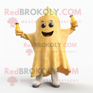 Beige Bottle Of Mustard mascot costume character dressed with a Bootcut Jeans and Shawls