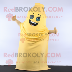 Beige Bottle Of Mustard mascot costume character dressed with a Bootcut Jeans and Shawls