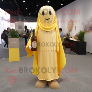 Beige Bottle Of Mustard mascot costume character dressed with a Bootcut Jeans and Shawls