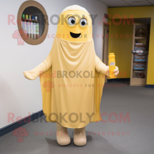 Beige Bottle Of Mustard mascot costume character dressed with a Bootcut Jeans and Shawls