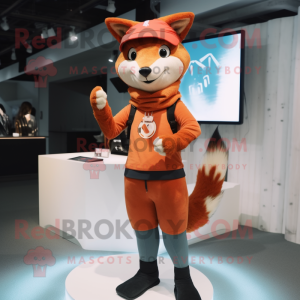 Brown Fox mascot costume character dressed with a Yoga Pants and Berets