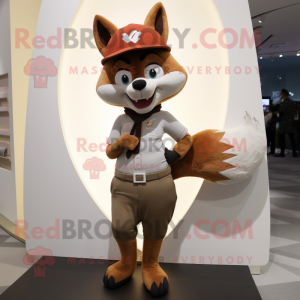 Brown Fox mascot costume character dressed with a Yoga Pants and Berets