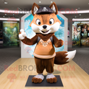 Brown Fox mascot costume character dressed with a Yoga Pants and Berets