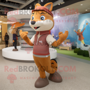 Brown Fox mascot costume character dressed with a Yoga Pants and Berets