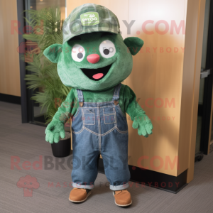 Forest Green Raspberry mascot costume character dressed with a Denim Shirt and Hats