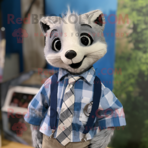 Silver Badger mascot costume character dressed with a Chambray Shirt and Tie pins