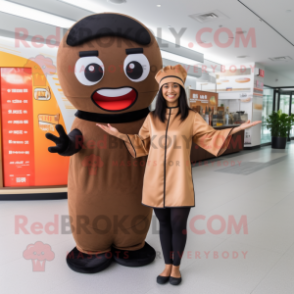 Brown Sushi mascot costume character dressed with a Yoga Pants and Caps