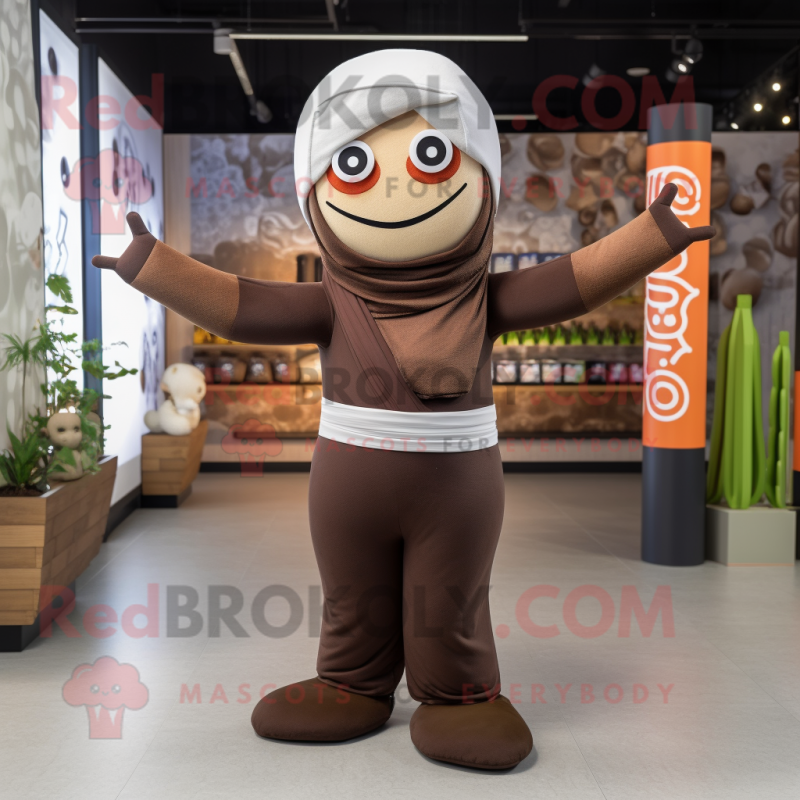Brown Sushi mascot costume character dressed with a Yoga Pants and Caps Brown Sushi mascot costume character dressed with a Yoga Pants and Caps