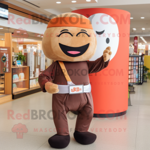 Brown Sushi mascot costume character dressed with a Yoga Pants and Caps