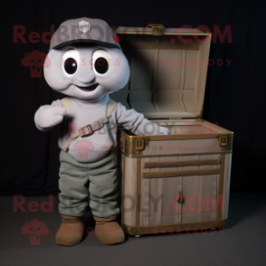 Gray Treasure Chest mascot costume character dressed with a Cargo Pants and Beanies