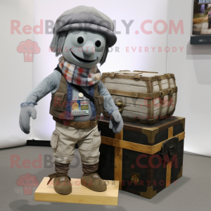 Gray Treasure Chest mascot costume character dressed with a Cargo Pants and Beanies