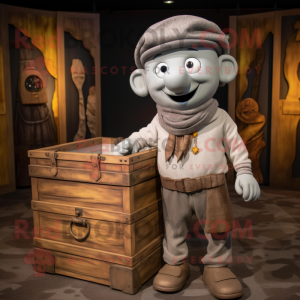 Gray Treasure Chest mascot costume character dressed with a Cargo Pants and Beanies