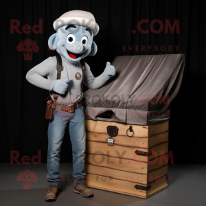 Gray Treasure Chest mascot costume character dressed with a Cargo Pants and Beanies