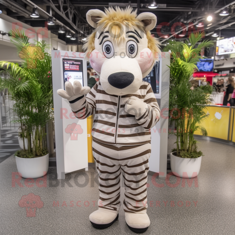 Beige Zebra mascot costume character dressed with a Playsuit and Earrings