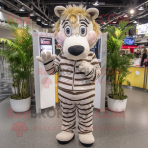 Beige Zebra mascot costume character dressed with a Playsuit and Earrings