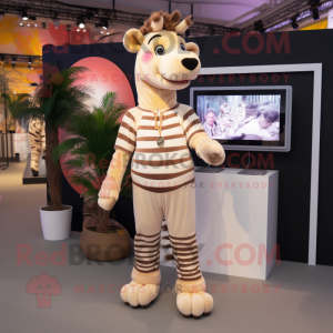 Beige Zebra mascot costume character dressed with a Playsuit and Earrings