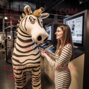 Beige Zebra mascot costume character dressed with a Playsuit and Earrings