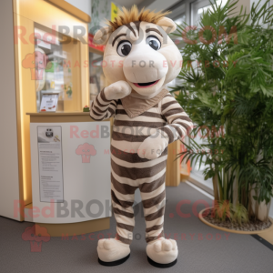 Beige Zebra mascot costume character dressed with a Playsuit and Earrings