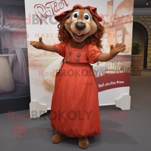 Rust Ratatouille mascot costume character dressed with a Midi Dress and Rings