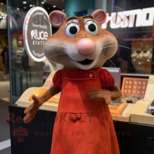 Rust Ratatouille mascot costume character dressed with a Midi Dress and Rings