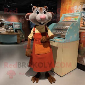 Rust Ratatouille mascot costume character dressed with a Midi Dress and Rings