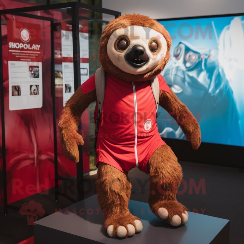 Red Sloth mascot costume character dressed with a Running Shorts and Wraps Red Sloth mascot costume character dressed with a Running Shorts and Wraps