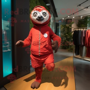 Red Sloth mascot costume character dressed with a Running Shorts and Wraps