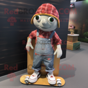 nan Skateboard mascot costume character dressed with a Overalls and Tote bags