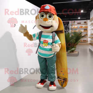 nan Skateboard mascot costume character dressed with a Overalls and Tote bags