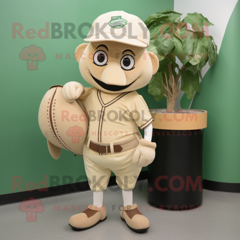 Beige Spinach mascot costume character dressed with a Baseball Tee and Briefcases Beige Spinach mascot costume character dressed with a Baseball Tee and Briefcases