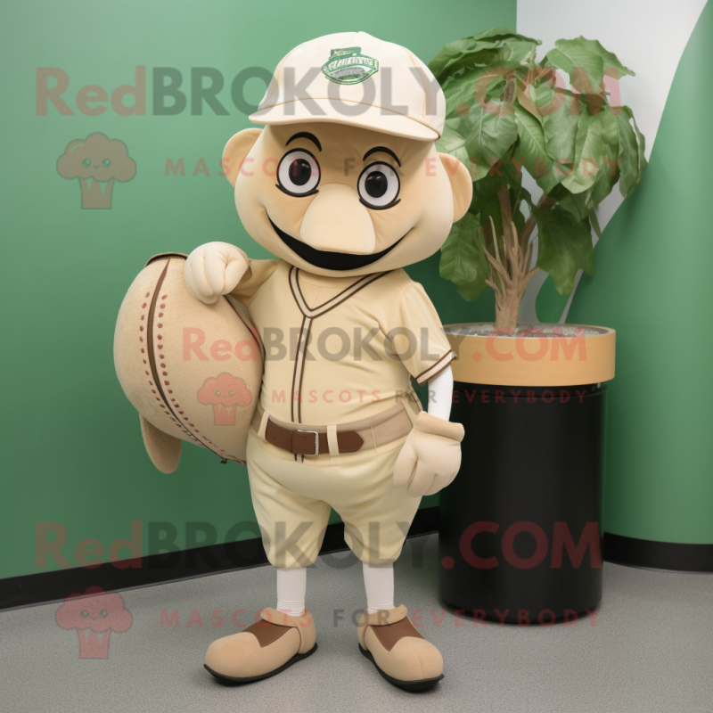 Beige Spinach mascot costume character dressed with a Baseball Tee and Briefcases