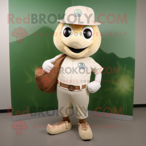 Beige Spinach mascot costume character dressed with a Baseball Tee and Briefcases