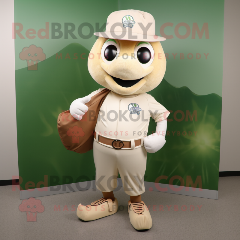 Beige Spinach mascot costume character dressed with a Baseball Tee and Briefcases