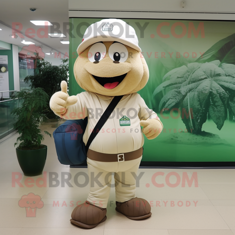 Beige Spinach mascot costume character dressed with a Baseball Tee and Briefcases Beige Spinach mascot costume character dressed with a Baseball Tee and Briefcases
