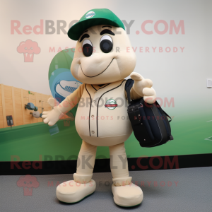 Beige Spinach mascot costume character dressed with a Baseball Tee and Briefcases