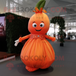 Orange Radish mascot costume character dressed with a Ball Gown and Anklets