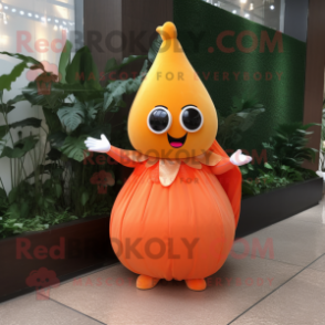 Orange Radish mascot costume character dressed with a Ball Gown and Anklets