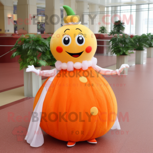 Orange Radish mascot costume character dressed with a Ball Gown and Anklets